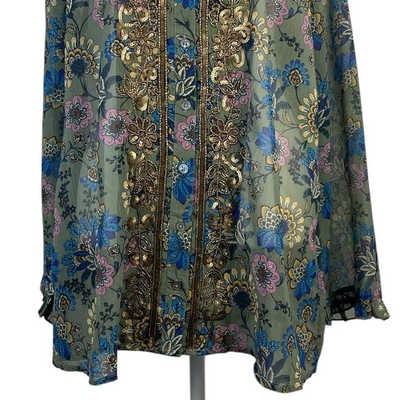 Soft Surroundings Floral Ceres Tunic Top Size L‎ NEW Boho Embellished - Picture 3 of 11